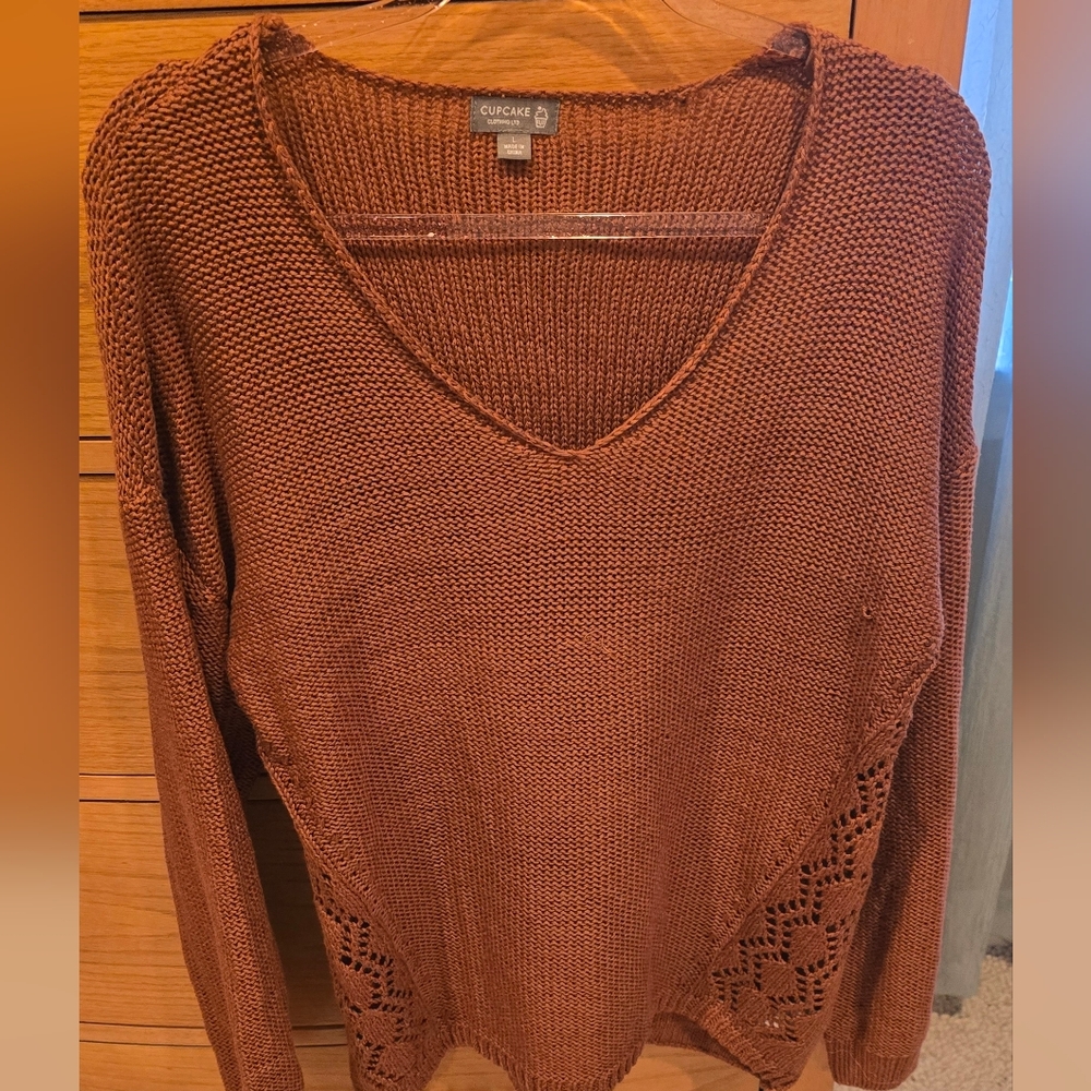 NWOT Cupcake Women's V-Neck Knit Sweater - Cinnamon, S